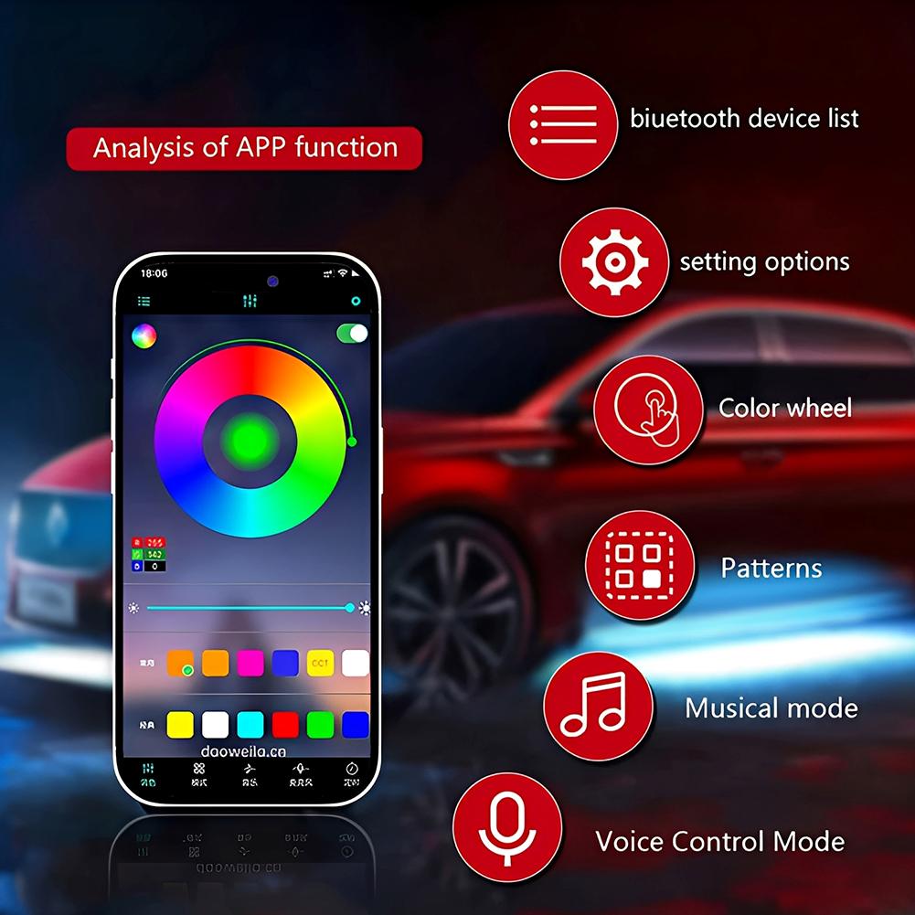 Новый Универсальный RGB Светодиодный Комплект Rock Lights для Автомобиля, 4 Световых Модуля, Высокая Яркость, Многофункциональный, Неоновый Подсветка Кузова, Водонепроницаемый, Управление через Приложение, Музыкальный Режим, Динамический