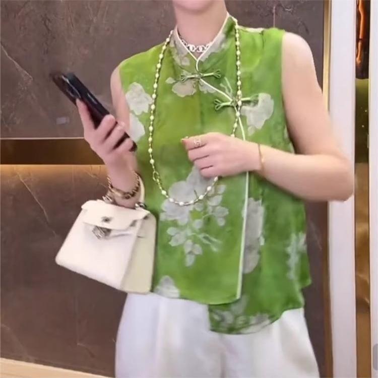 Рубашка летняя летняя с зеленой премиальной планкой топ без рукавов