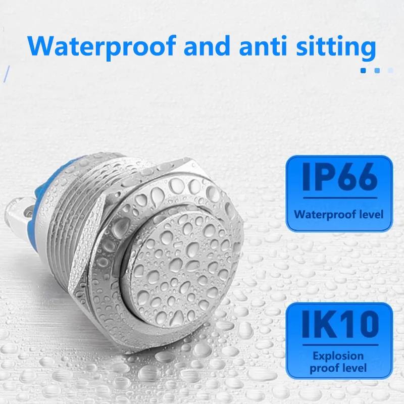 5PCS 16mm Momentary Reset Metal Push Button Switch High Flat Head Sphere Waterproof Screw Terminal Car Doorbell PC Power Switch