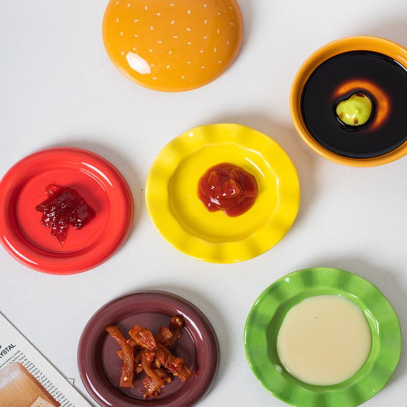 Блюдо для гамбургера Блюдо для приправ Набор из шести штук Блюдо для соуса Милая посуда Керамика Подглазурная роспись Блюдо для соевого соуса Бытовая сторона