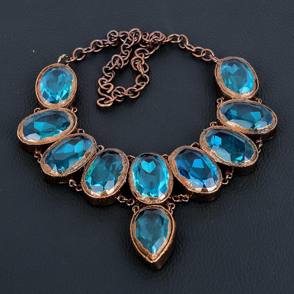 Ожерелье с голубым топазом, Ювелирные изделия из драгоценных камней, Ожерелье из электроформованной меди, Регулируемое ожерелье-цепочка ручной работы, Подарок для жены, Ювелирные изделия