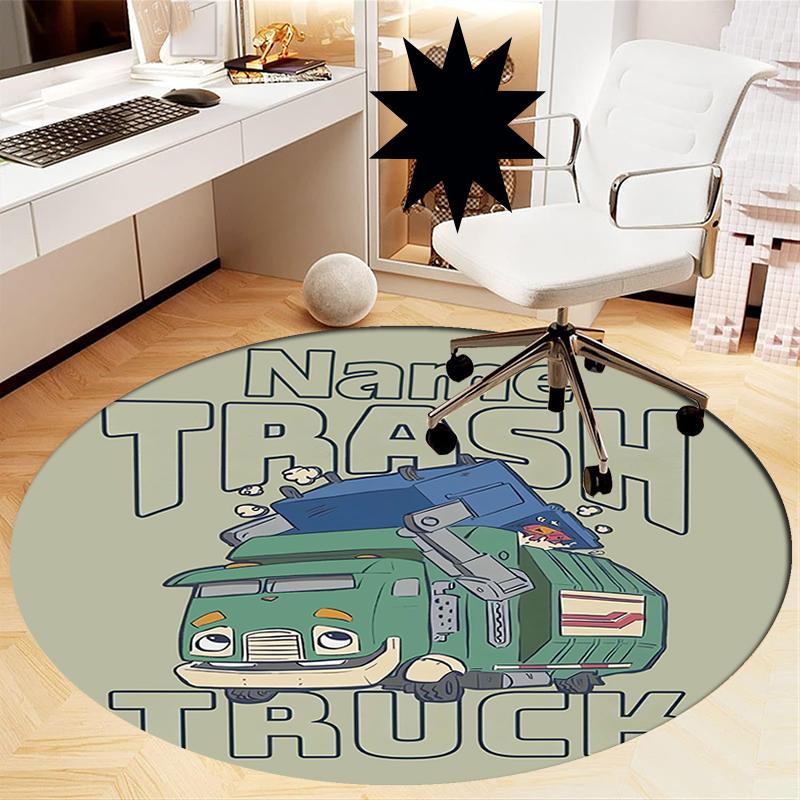Custom Name Trash Truck Printed Round Rug Carpet Chair Rug Area Rug Entryway Doormats,for Office Chair Living Room Bedroom Kitchen Room.