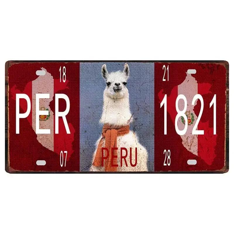 Peru Lima Cusco Car License Pate Retro Rusted  Art Front Vanity Tag Wall Poster Decor for Bar Garage Home Decoration Plaques