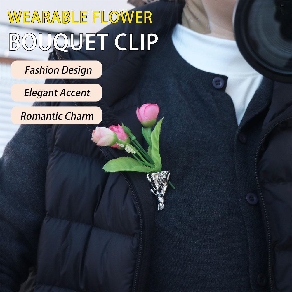 Zinc Zinc Alloy Wearable Flower Bouquet Clip Silver Gold Brooch Temperament Flower Brooch  Decoration
