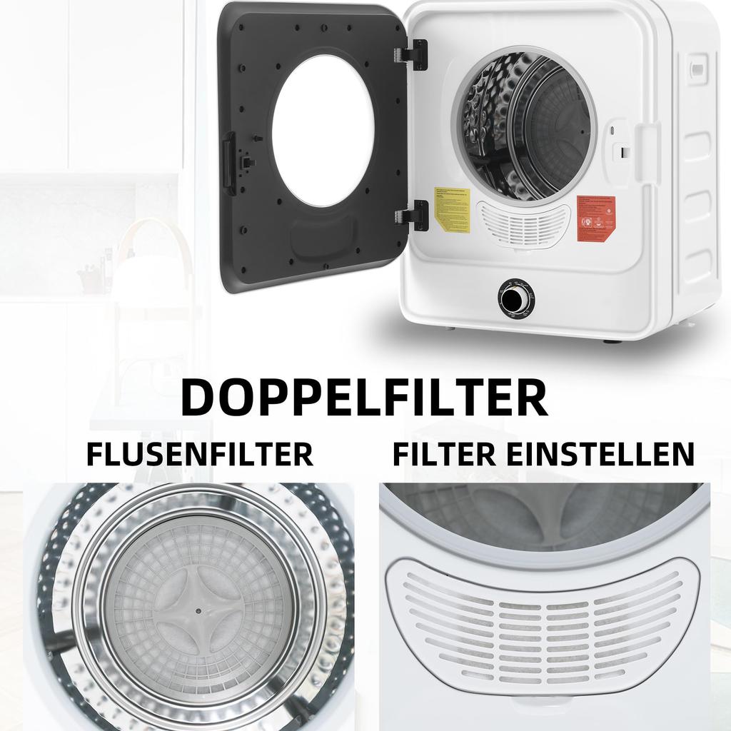 Flieks Clothes Dryer with 5 Programs, Wall-mountable Vent Dryer, 3KG/ Actually Up To 4.5KG, 830W [Energy Class C]