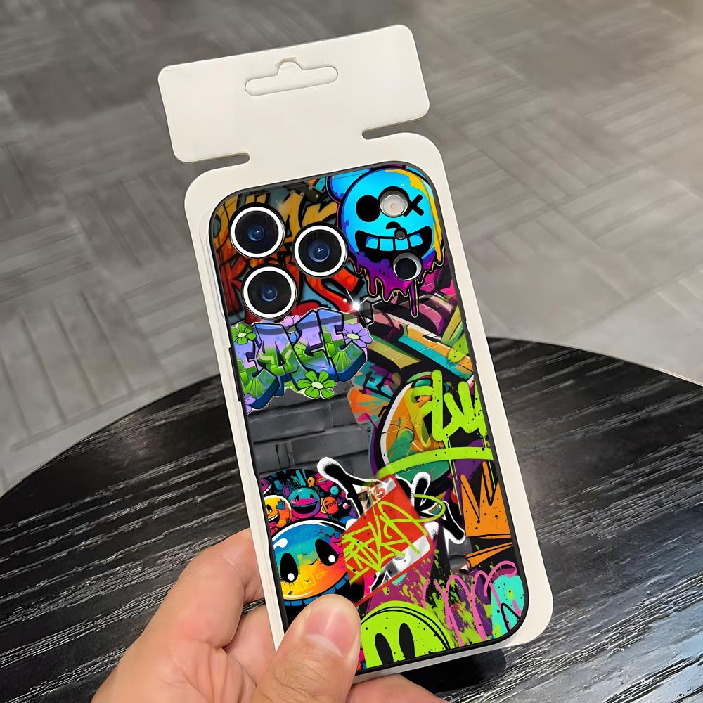 Cool Colorful Graffiti Phone Case For IPhone 17 Air 16 E Pro Max 15 14 13 Mini 12 Pro 11 Max Plus Black Soft Shell