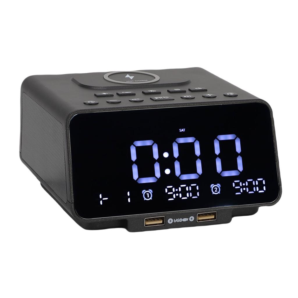 Радиочасы динамик Bluetooth цифровой многофункциональный с двойной зарядкой USB беспроводной зарядкой ЕС