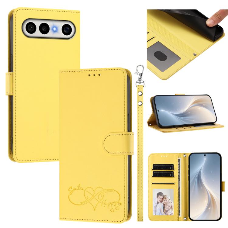 Happy Heart Pattern Magnetic Closure Vegan Leather Phone Case With Wrist Strap For vivo X200 FE