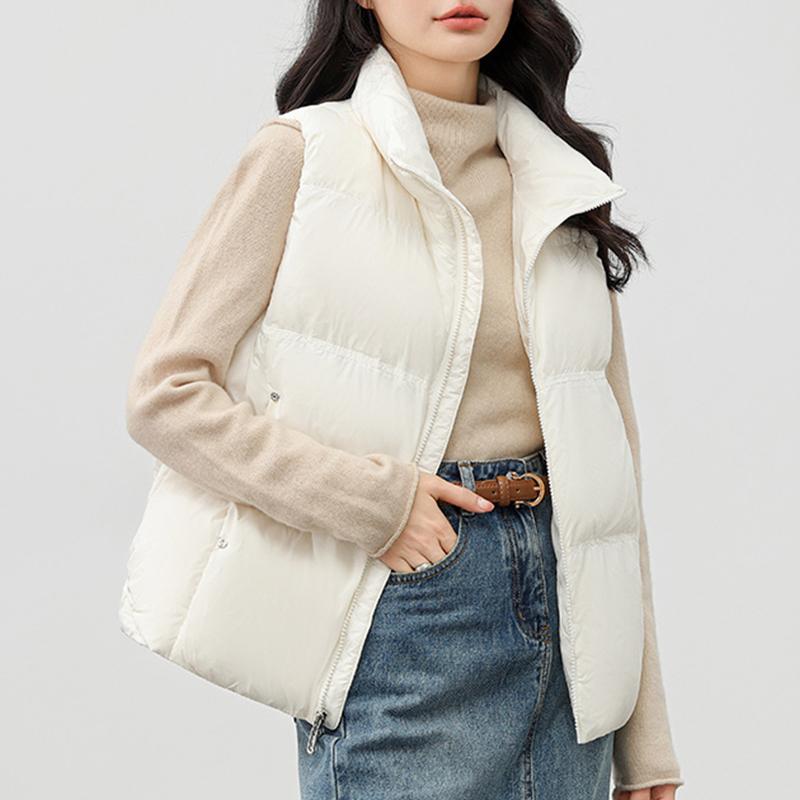 Женская легкая термокуртка без рукавов с воротником-стойкой, белая утиная пуховая куртка, свободный карман, универсальный шикарный жилет