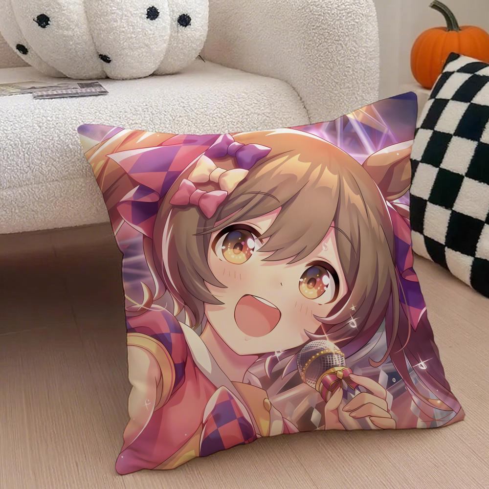 Cheerful  Anime UUmamusume Pretty Derby Cushion Cover Throw Pillow Cover Hidden Button Durable Polyester Chair Cushion