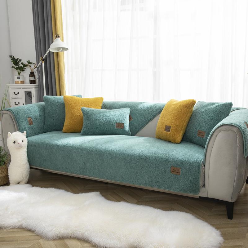 Зимняя подушка для дивана из овчины, утолщенная флисовая подушка, нескользящий кожаный чехол для дивана, высококачественный скандинавский простой зимний чехол