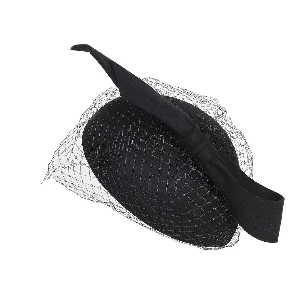 Vintage Wool Fascinator Hat with Bow, Black, 20s 50s Cocktail Party Pillbox Hat with Mesh Veil, Wedding Formal Occasion Hair Clip