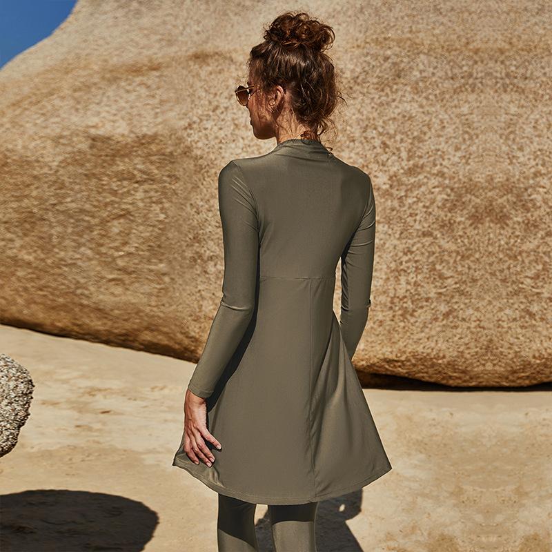 New S-XL Women Muslim Swimwear Slim Long Sleeve Islamic Swimsuit Summer Arab Beach Bikini Modest Full Cover Swimwear Swimming Burkini
