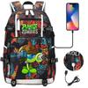 Plants vs Zombies USB Headphone Backpack for Teens Students Casual Travel Daypack Large Capacity Laptop Bag