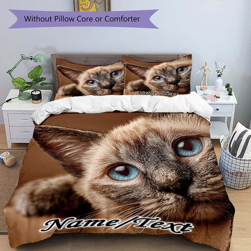 3PC Custom Name Cat Portrait Name Bedding Set Printed Bedding Set Duvet Cover Closure Includes 1 Duvet Cover & 314 Pillowcases for Bedroom