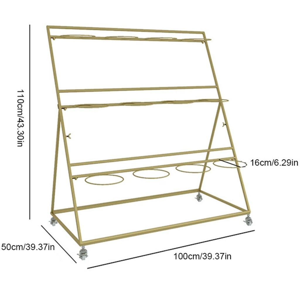 Стойка для демонстрации цветов 3-ярусная металлическая подставка для растений на колесах с ножным тормозом 12 шт. Конические белые пластиковые цветочные горшки
