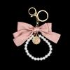Bowknot Keychains Women's Pearl Chain Big Bow Tie Tote Hanging Ornament Bag Decorations DIY Headphone Case Accessories Kit Chain