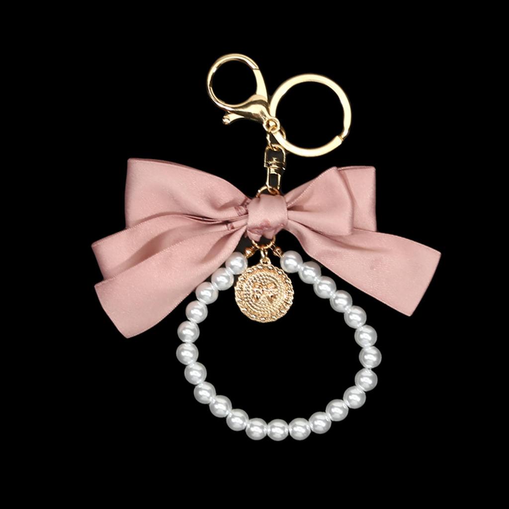 Bowknot Keychains Women's Pearl Chain Big Bow Tie Tote Hanging Ornament Bag Decorations DIY Headphone Case Accessories Kit Chain