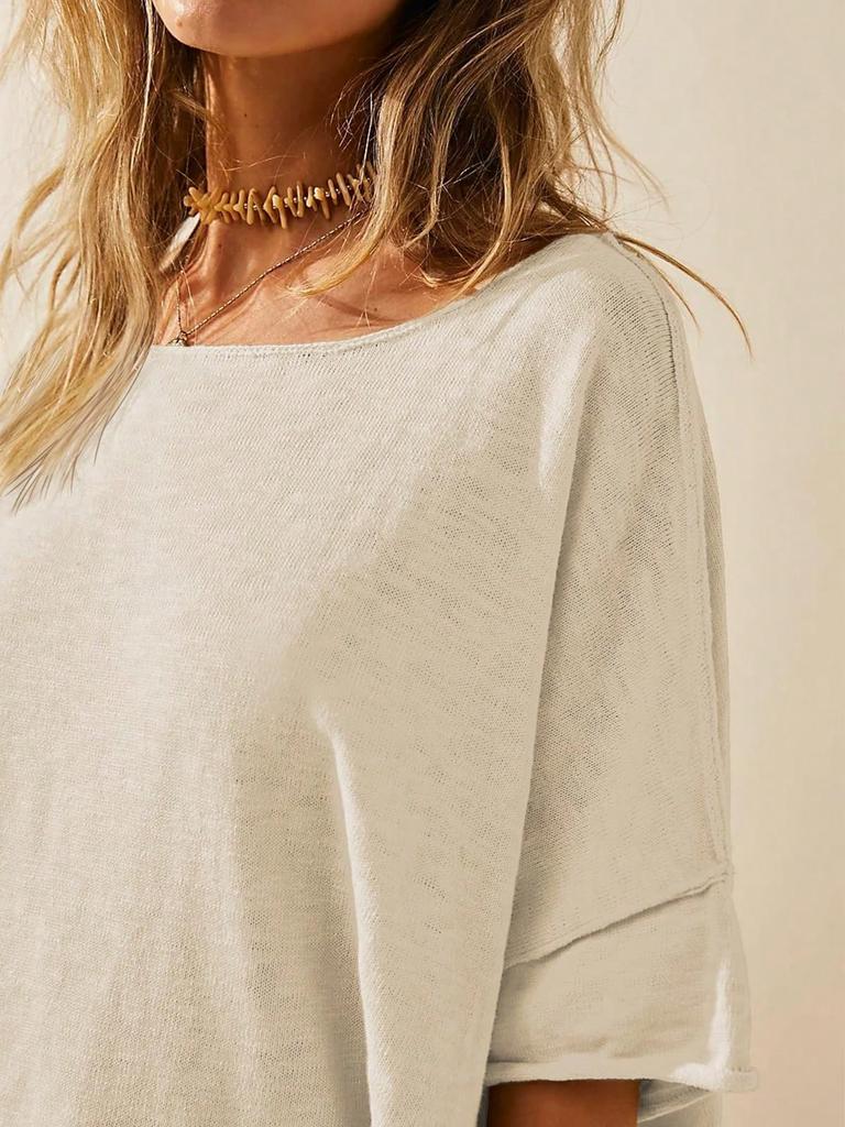 Women's Oversized T-Shirt Crew Neck Short Sleeve Side Slit Loose Summer Blouse Top