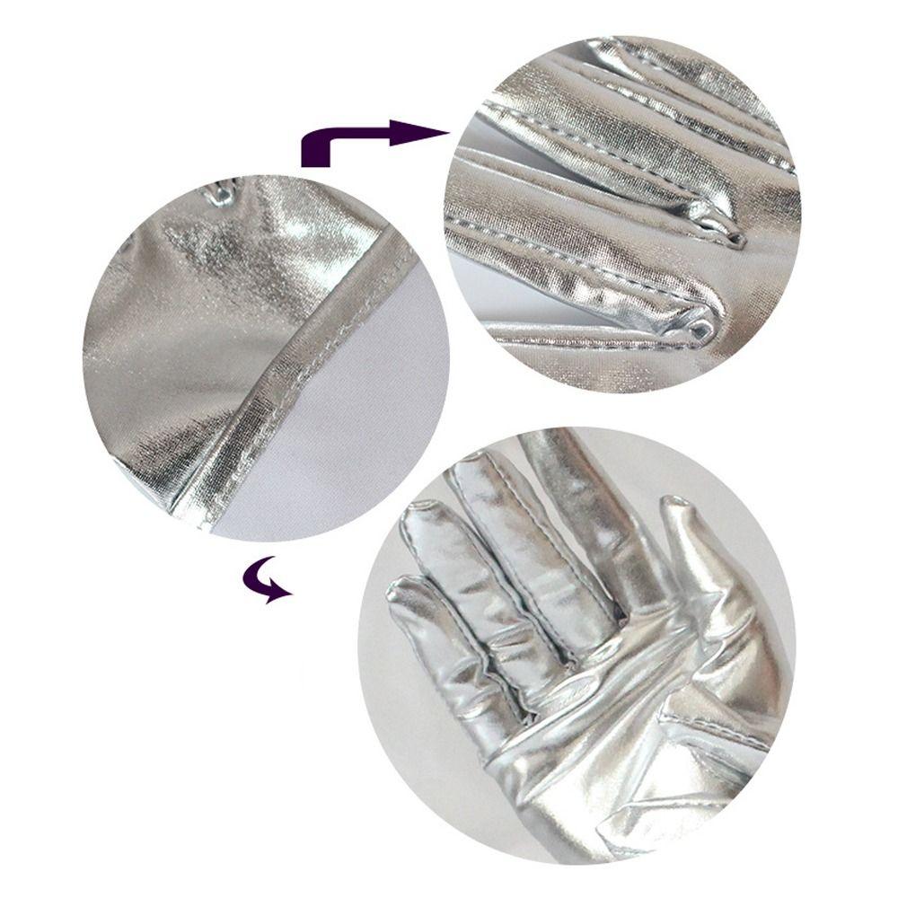 Золотой Серебряный Клубная одежда Варежки Яркие Кожаные Перчатки для этикета Блестящие Короткие Кожаные Перчатки Косплей