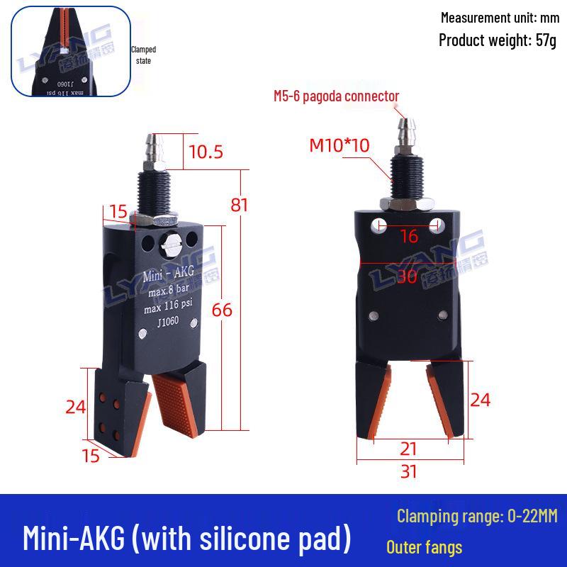 Pneumatic Mini Grippers: A/B/C/E Robot Arm Clamps for Injection Molding (J1060/J1080).