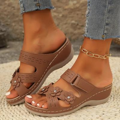 Мода 2024 года, горячая распродажа обуви для женщин, женские тапочки с открытым носком, летние римские цветы, однотонные, повседневные, пляжные, удобные тапочки