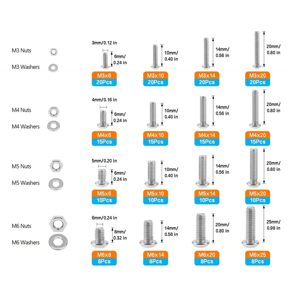 Набор из 670 штук из нержавеющей стали, комбинация винтов и болтов Аллена | M3, M4, M5, M6 с шестигранной головкой