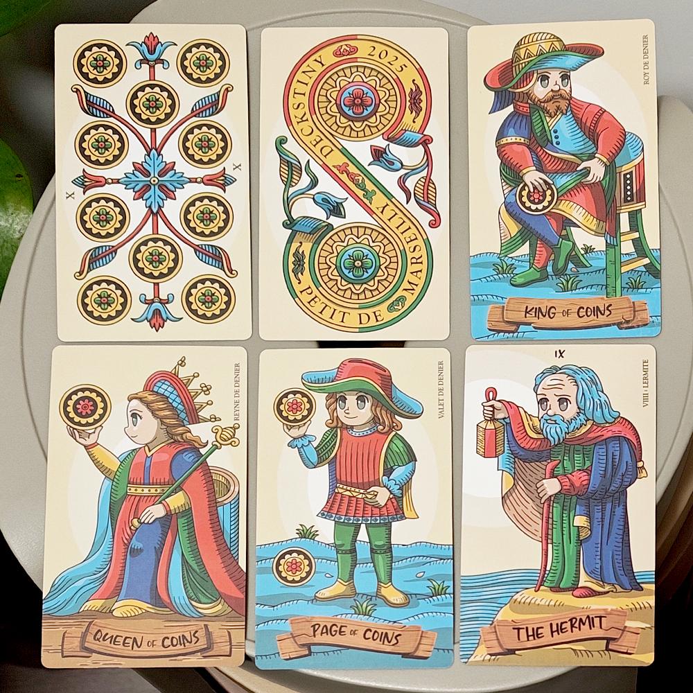 Petit De Marseilly Tarot Deck, 12*7cm 78 Pcs Cute Chibi Marseille Tarot Cards in Rigid Box Double-embossed Cardstock