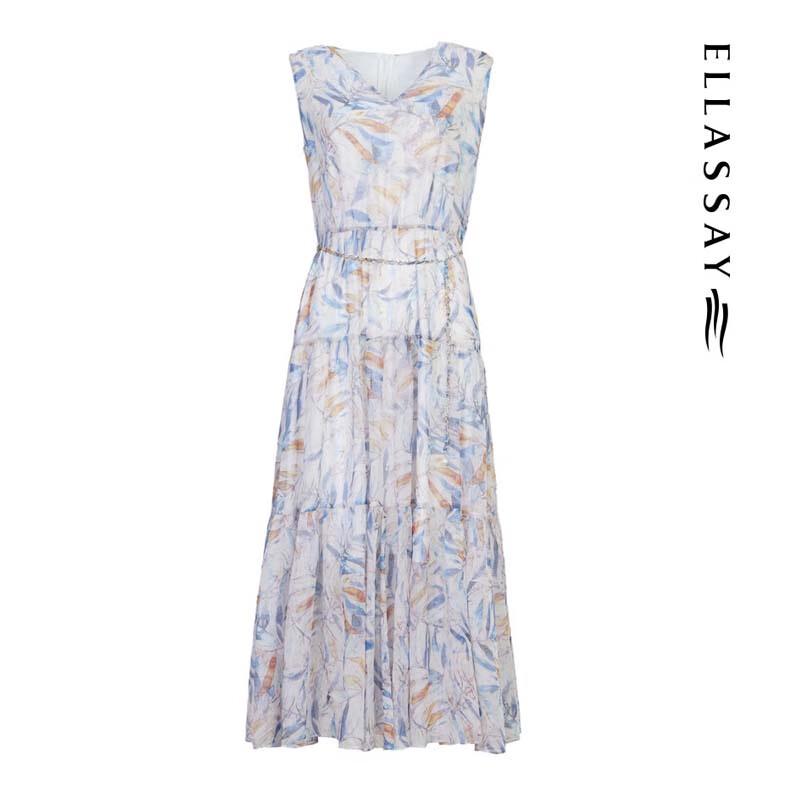 ELLASSAY Watercolor Tie-Dye Elegant Midi Dress
