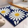 Flower Super Soft Microfiber Bath Mat Super Absorbent Anti-Skid Door Mats for Home/Bathroom/Bedroom/Kitchen/Floor Mat (Dark Blue) Pack of 1