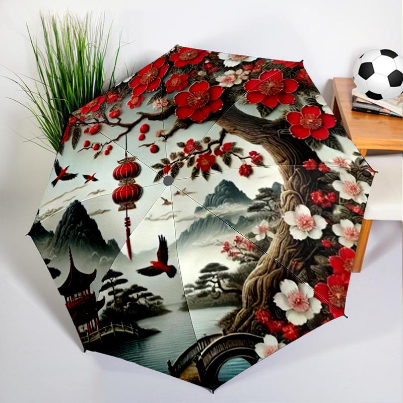 Japanese Sakura Geisha Umbrella Automatic Open/close, Sturdy Iron Frame & 8-Rib Struct, Umbrella for Women & Men, Christmas Gift