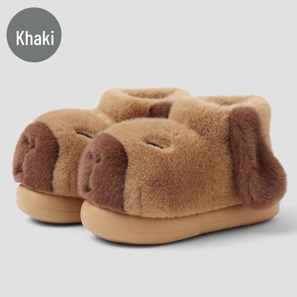 Capybara Women's Winter Cotton Slippers - Cute Cartoon Fluffy Heel, Parent-Child Warm Shoes for Kids & Men.