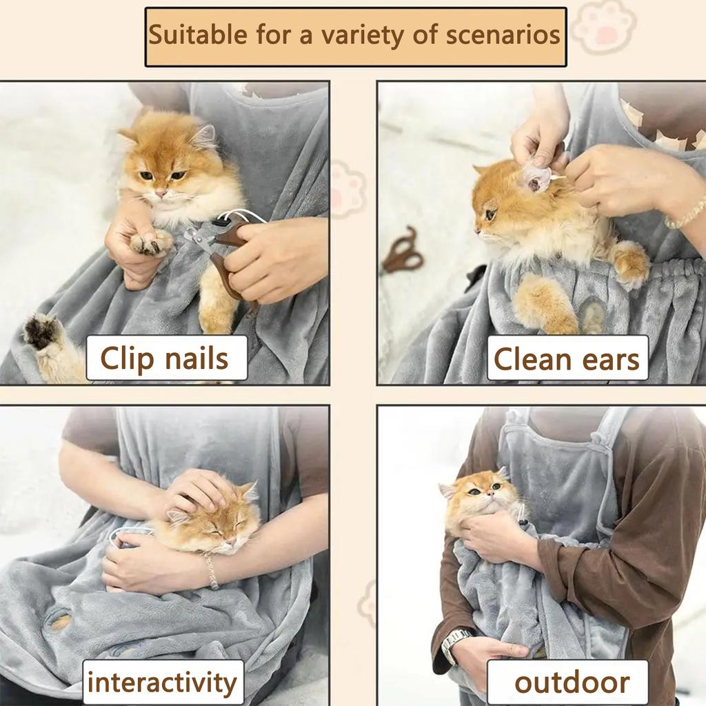 Уютный фартук для переноски кошек, зимний плюшевый фартук для ухода за кошками с отверстиями для использования в помещении и на улице - подвесная сумка для переноски и сна