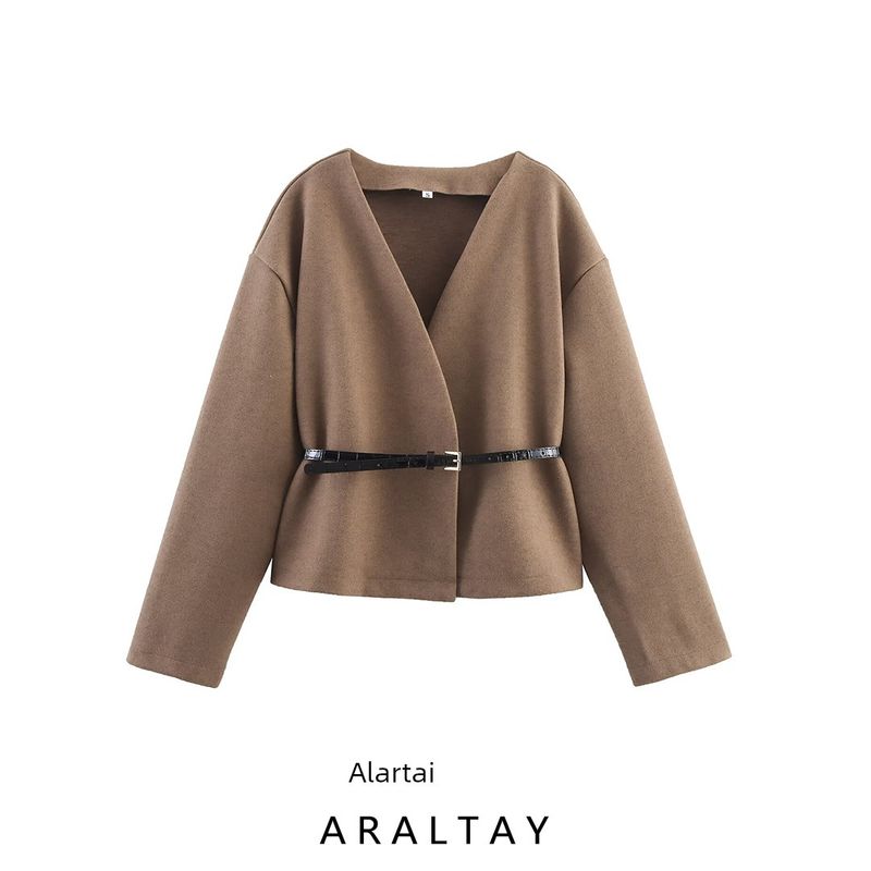 Araltay New Arrival Fashion Style Women's Clothing Fashion with Belt Soft V Neck Long Sleeves Jacket Outwear 1255837