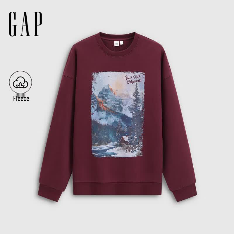 Gap Унисекс толстовка с круглым вырезом и нордическим принтом из плотного флиса
