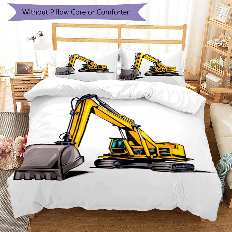 3pcs excavator Bedding Set Duvet Cover Closure Includes 1 Duvet Cover & 2 Pillowcases, Soft and Comfortable for All Seasons.
