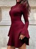 Весна Новый Длинный Рукав Однотонный Высокий Воротник Облегающий А-силуэт Вязаное Платье-свитер Женское