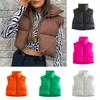Women's Winter Crop Vest Lightweight Sleeveless Warm Outerwear Vest Padded Gilet Tops Coat