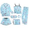 "Korean Striped Women's Seven-Piece Pajama Set for All Seasons"