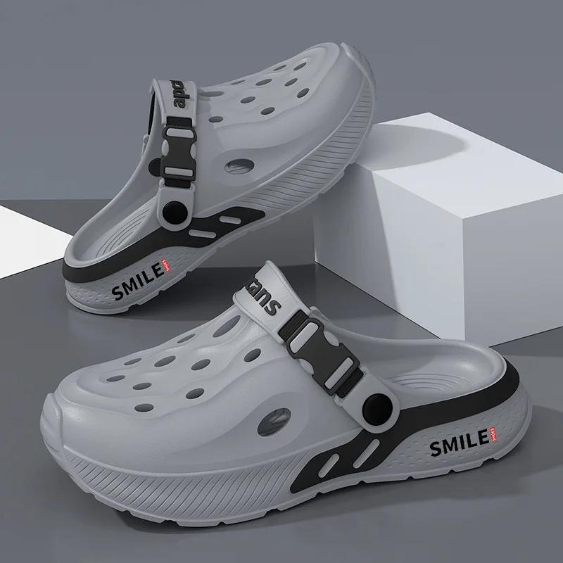 Модные летние мужские пляжные сандалии для улицы, модные мужские шлепанцы из ЭВА, нескользящие, мужская повседневная обувь, удобные, износостойкие садовые туфли