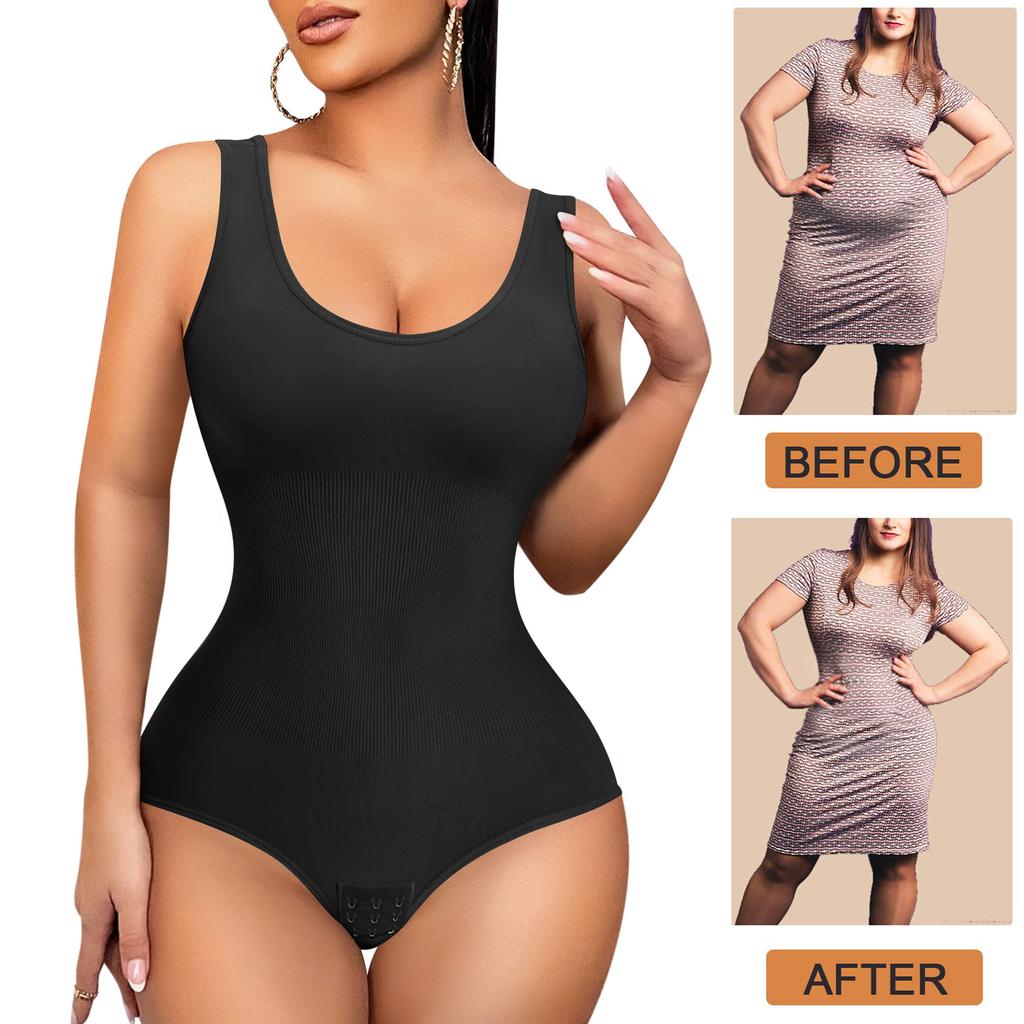 Women Compression Shapewear Bodysuit Tummy Control Leotard Slimming Body Shaper Waist Trainer Romper Scoop Neck Tank Top Jumpsuits Vest
