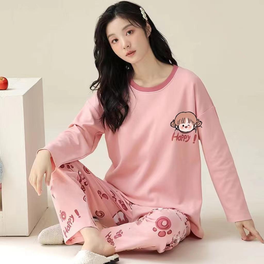 Пижамный комплект домашней одежды для женщин, весна и осень, большие размеры, с длинным рукавом, с рисунком, зимний, милый, студенческий комплект домашней одежды