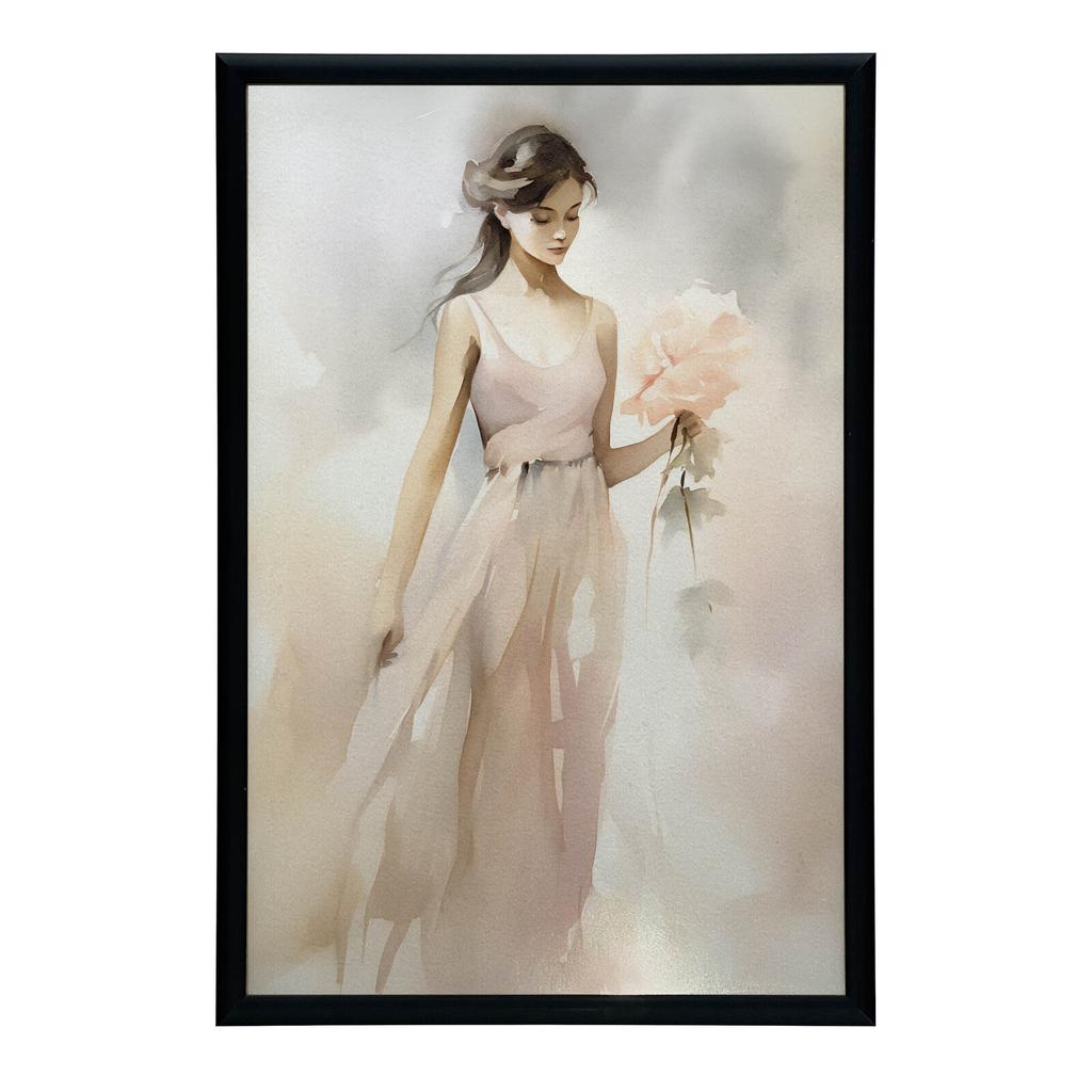 Piękna Kobieta Z Kwiatami Piękna Kobieta Z Kwiatami, 30X40 Cm, Rama Drewniana Ciemny Brąz, Papier Matowy 230 Gsm