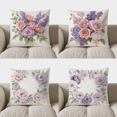 Домашний декор Букет из розовых &; Фиолетовая Цветочная Наволочка Декоративная Подушка Подходит Для Дивана Спальни Автомобиля