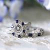 Stunning Geometry-inspired Silver Plated Blue Sapphire And Topaz Wedding Ring Set