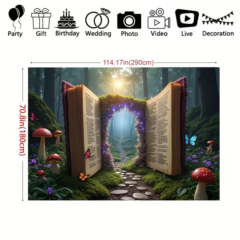 Фон в стиле фэнтези-книги, Фотофон с изображением волшебной лесной тропы