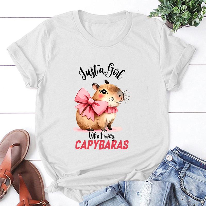 New Just A Girl Who Lovers Capybara Graphic Print T-Shirt Women Men Fashion Round Neck Loose Tee Shirt Streetwear Casual T Shirt