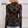 Женские прозрачные сетчатые кружевные топы, сексуальные цветочные вышитые рубашки с длинными рукавами, нижние топы, универсальные прозрачные топы
