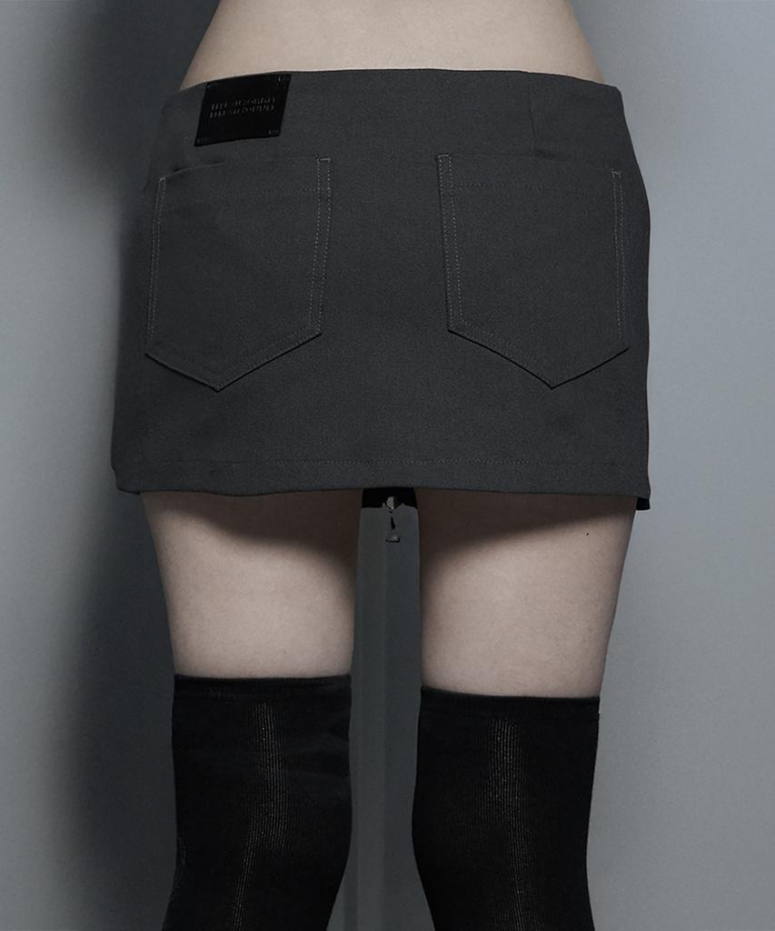 Etosome Front Zip Belt Detail Mini Skirt (Dark Gray)