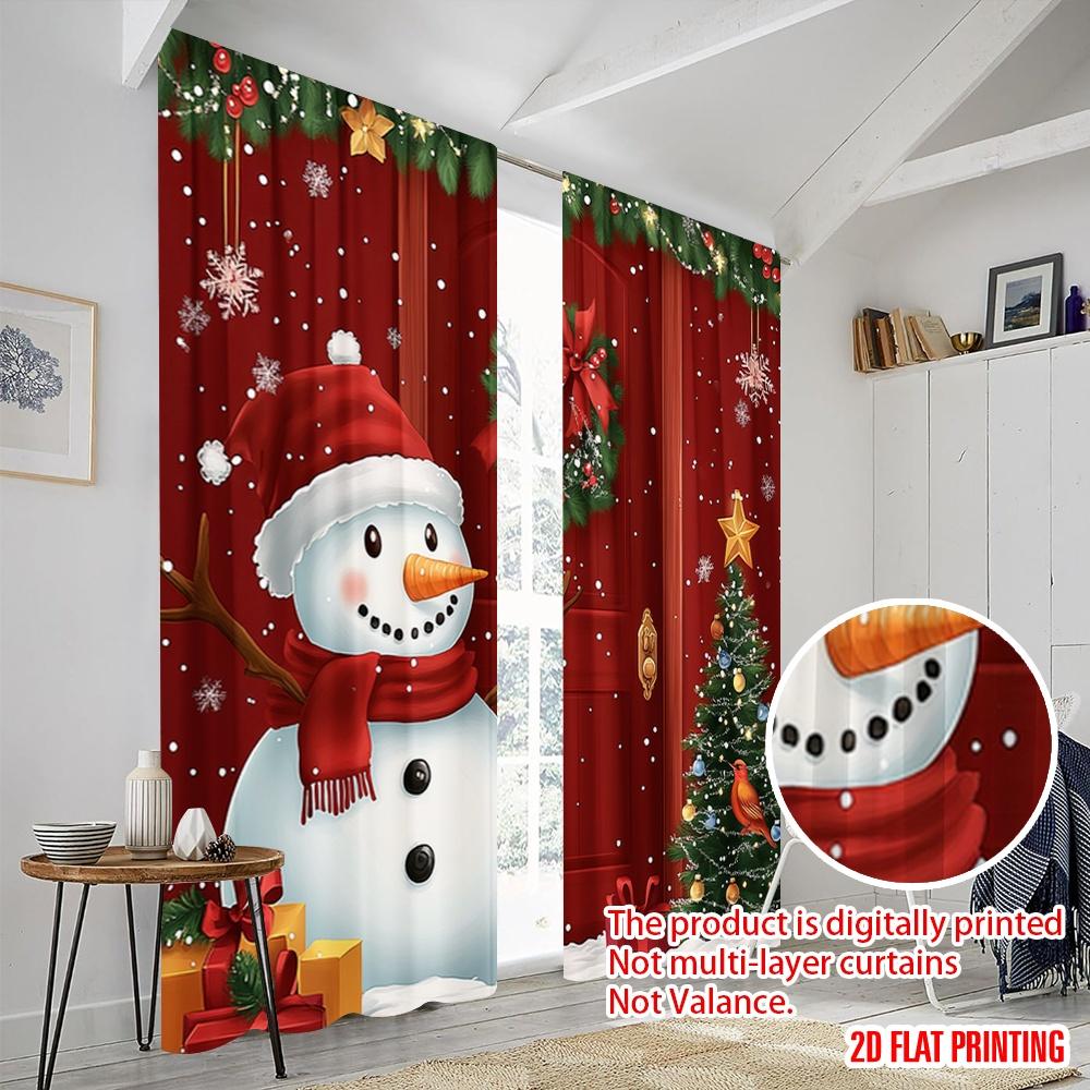 2pcs,2D plane printing Curtains&Window Treatment Cute Snowman Christmas Greeting 100% Polyester (without rod) Art Deco Festive